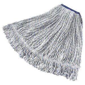 "Rubbermaid FGD51306WH00 Super Stitch Large Finish Mop Head - 1"" Headband, 4 Ply Yarn, White/Blue Stripe, Looped Ends"