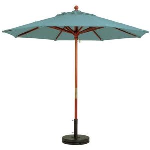 "Grosfillex 98945031 7 ft Round Top Market Umbrella - Spa Blue Fabric, Wooden Pole, 1-1/2"" Wooden Pole"