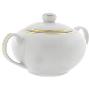 10 Strawberry Street GL0018 8 oz Gold Line Sugar Bowl w/ Lid - Porcelain, White/Gold