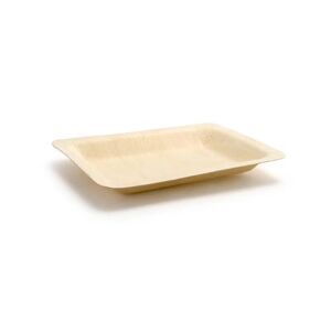 "Front of the House DAP060NAW28 Rectangular Servewise Disposable Plate - 4 3/4"" x 3 3/4"", Pinewood, Beige"