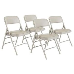 National Public Seating 1302 Folding Chair w/ Warm Gray Vinyl Back & Seat - Steel Frame, Gray