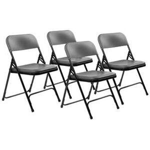 National Public Seating 820 Folding Chair w/ Charcoal Plastic Back & Seat - Steel Frame, Black