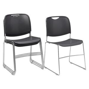 National Public Seating 8502 Stacking Chair w/ Gunmetal Gray Plastic Back & Seat - Chrome Plated Frame