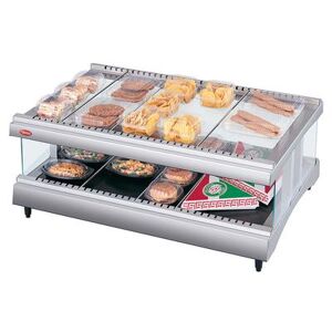 "Hatco GR3SDH-27 Glo-Ray 27 9/50"" Self Service Countertop Heated Display Shelf - (2) Shelves, 120v, 10 Rods, 1 Shelf, Silver"