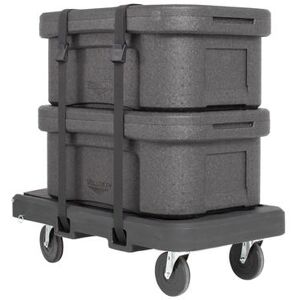 "Vollrath 1694 Flatbed Utility Dolly w/ & 1 1/2"" Black Straps - Plastic, Dark Gray"