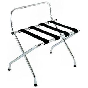 "CSL 1055C-BL Metal Luggage Rack w/ 2 1/4"" Black Poly Straps - 24 1/4""W x 16""D x 26 1/2""H, Chrome"