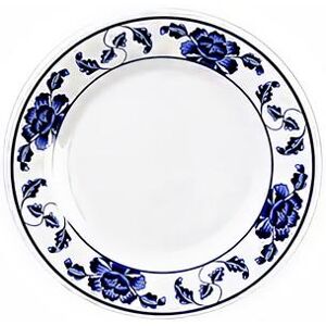 "Thunder Group 1014TB 14 1/8"" Round Lotus Plate - Melamine, White/Blue, 12/Pack"