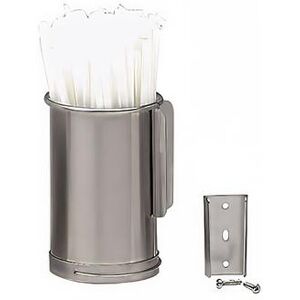 "Dispense-Rite TSD-1S 1 Compartment Straw Holder - 3 1/2"" x 6"", Silver, Surface or Stand Mounted"