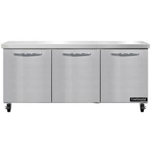 "Continental SW72N 72"" Worktop Refrigerator w/ (3) Sections, 115v, Silver"