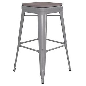 Flash Furniture 4-ET-31320-30-SV-R-PL2G-GG Backless Barstool w/ Resin Seat, Silver, Stackable, Gray