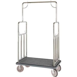 "Hospitality 1 Source BCF107SS Luggage Cart w/ Carpeted Deck - 43""L x 25""W x 75""H, Silver"