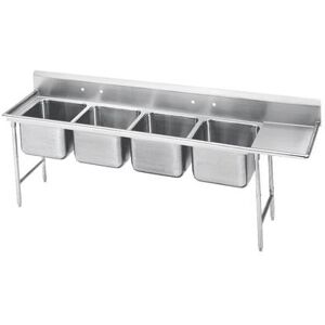 "Advance Tabco 93-44-96-36R 145"" 4 Compartment Sink w/ 24""L x 24""W Bowl, 12"" Deep, Stainless Steel"