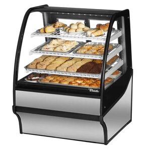 "True TDM-DC-36-GE/GE-S-S 36 1/4"" Full Service Dry Bakery Case w/ Curved Glass - (4) Levels, 115v, Silver True Refrigeration"