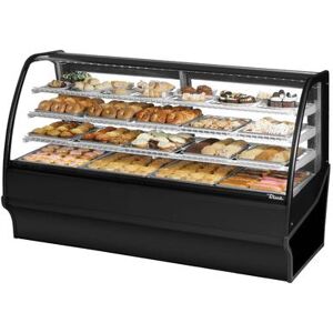 "True TDM-DC-77-GE/GE-B-W 77 1/4"" Full Service Dry Bakery Case w/ Curved Glass - (4) Levels, 115v, Black True Refrigeration"