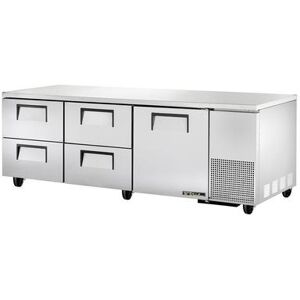 "True TUC-93D-4-HC 93"" W Undercounter Refrigerator w/ (3) Sections, (1) Door & (4) Drawers, 115v, Silver True Refrigeration"