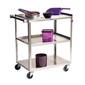 Lakeside 322A 3 Level Stainless Utility Cart w/ 300 lb Capacity, Raised Ledges, 3 Tiers, 300-lb. Capacity, Silver