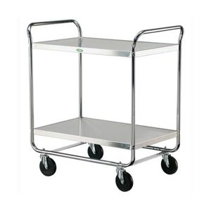 "Lakeside 492 2 Level Stainless Utility Cart w/ 500 lb Capacity, Flat Ledges, (2) 33"" x 21"" Shelves, 500-lb. Capacity, Silver"