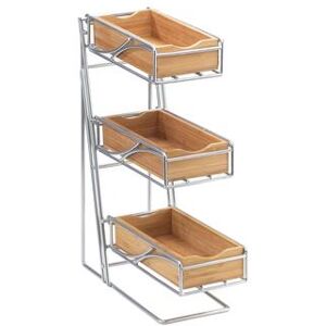 "Cal-Mil 1235-39-60 Condiment Organizer w/ (3) Bins - Silver, Bamboo Bins, Platinum Finish Wire Frame, 5 1/4"" x 14"" x 18"""