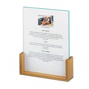 "Cal-Mil 1510-46-60 Tabletop Menu Card Holder - 4"" x 6"", Acrylic/Bamboo, Brown"