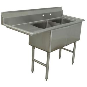 "Advance Tabco FC-2-1824-24L 62 1/2"" 2 Compartment Sink w/ 18""L x 24""W Bowl, 14"" Deep, Stainless Steel"
