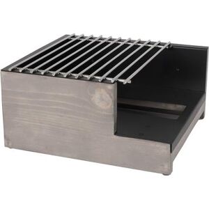 "Cal-Mil 3435-110 Butane Stove Frame - 12 3/4"" x 14 3/4"" x 6 1/2"", Gray Washed Pine Wood/Sleek Black Metal"