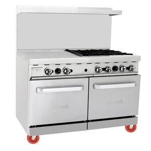 "Migali C-RO4-24GL-NG Competitor Series 48"" 4 Burner Commercial Gas Range w/ Griddle & (2) Space Saver Ovens, Natural Gas, Stainless Steel, Gas Type: NG"