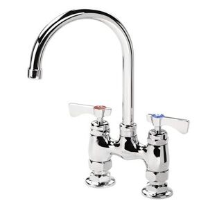 "Krowne 15-401L-L-H2 Raised Deck Mount Faucet w/ 6"" Gooseneck Spout & Lever Handles - 4"" Centers, 0.5 GPM"