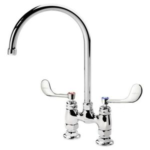 "Krowne 15-402L-W-H2 Raised Deck Mount Faucet w/ 8 1/2"" Gooseneck Spout & Wrist Action Handles - 4"" Centers, 0.5 GPM"