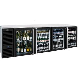 "Krowne BS108L-GSS 108"" Bar Refrigerator - 4 Swinging Glass Doors, Black, 115v, Stainless Top & Sides"