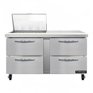"Continental SW60N12M-D 60"" Sandwich/Salad Prep Table w/ Refrigerated Base, 115v, Stainless Steel"