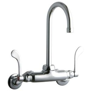 "Elkay LK945GN05T4T Splash Mount Faucet w/ 5"" Gooseneck Spout & 4"" Wrist Blade Handles - 3 1/2"" to 8"" Centers"