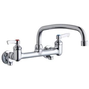 "Elkay LK940AT12L2S Splash Mount Faucet w/ 12"" Arched Swing Spout & 2"" Lever Handles - 8"" Centers, Chrome"