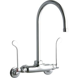 "Elkay LK945GN08T6T Splash Mount Faucet w/ 8"" Gooseneck Spout & 6"" Wrist Blade Handles - 3 1/2"" to 8"" Centers"