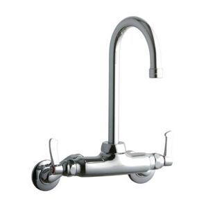 "Elkay LK945GN05L2T Splash Mount Faucet w/ 5"" Gooseneck Spout & 2"" Wrist Blade Handles - 3 1/2"" to 8"" Centers"