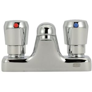 "Zurn Industries Z86500-XL AquaSpec Deck Mount Metering Faucet w/ 4 1/4"" Cast Spout & Push Button Caps - 1.0 gpm Spray Outlet, Chrome"