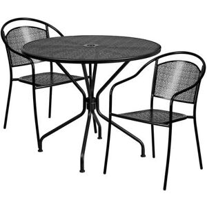 "Flash Furniture CO-35RD-03CHR2-BK-GG 35 1/4"" Round Patio Table & (2) Round Back Arm Chair Set - Steel, Black"