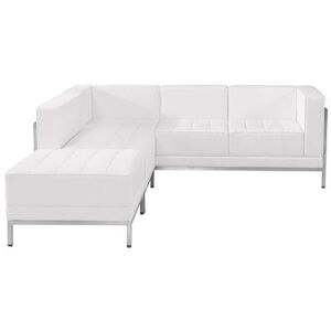 Flash Furniture ZB-IMAG-SECT-SET9-WH-GG 3 Piece Sectional Sofa - White LeatherSoft Upholstery, Stainless Steel Legs