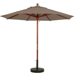 "Grosfillex 98948131 7 ft Round Top Market Umbrella - Taupe Fabric, Wooden Pole, 1-1/2"" Wooden Pole, Beige"