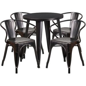 "Flash Furniture CH-51080TH-4-18ARM-BQ-GG 24"" Round Table & (4) Arm Chair Set - Metal, Black & Antique Gold"