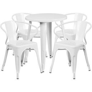 "Flash Furniture CH-51080TH-4-18ARM-WH-GG 24"" Round Table & (4) Arm Chair Set - Metal, White"