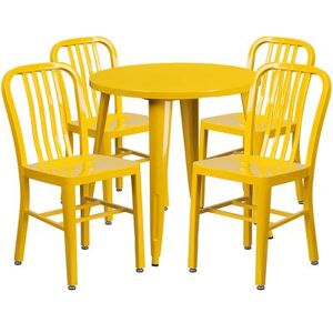 "Flash Furniture CH-51090TH-4-18VRT-YL-GG 30"" Round Table & (4) Chair Set - Metal, Yellow"