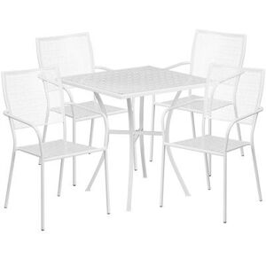 "Flash Furniture CO-28SQ-02CHR4-WH-GG 28"" Square Patio Table & (4) Square Back Arm Chair Set - Steel, White"