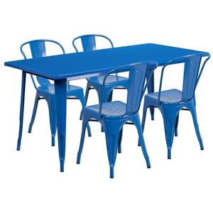 "Flash Furniture ET-CT005-4-30-BL-GG Rectangular Table & (4) Chair Set - 63""W x 31 1/2""D x 29 1/2""H, Steel, Blue"