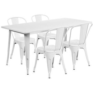 "Flash Furniture ET-CT005-4-30-WH-GG Rectangular Table & (4) Chair Set - 63""W x 31 1/2""D x 29 1/2""H, Steel, White"