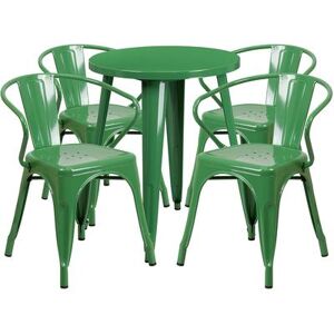 "Flash Furniture CH-51080TH-4-18ARM-GN-GG 24"" Round Table & (4) Arm Chair Set - Metal, Green"