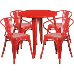 "Flash Furniture CH-51090TH-4-18ARM-RED-GG 30"" Round Table & (4) Arm Chair Set - Metal, Red"