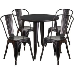 "Flash Furniture CH-51090TH-4-18CAFE-BQ-GG 30"" Round Table & (4) CafÃ© Chair Set - Metal, Black & Antique Gold"