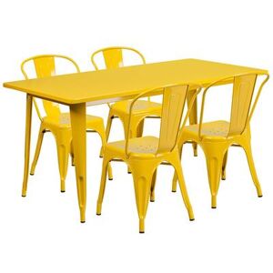 "Flash Furniture ET-CT005-4-30-YL-GG Rectangular Table & (4) Chair Set - 63""W x 31 1/2""D x 29 1/2""H, Steel, Yellow"