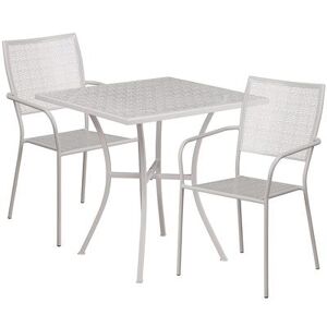 "Flash Furniture CO-28SQ-02CHR2-SIL-GG 28"" Square Patio Table & (2) Square Back Arm Chair Set - Steel, Light Gray"