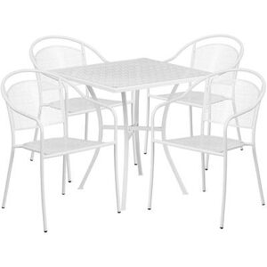 "Flash Furniture CO-28SQ-03CHR4-WH-GG 28"" Square Patio Table & (4) Round Back Arm Chair Set - Steel, White"